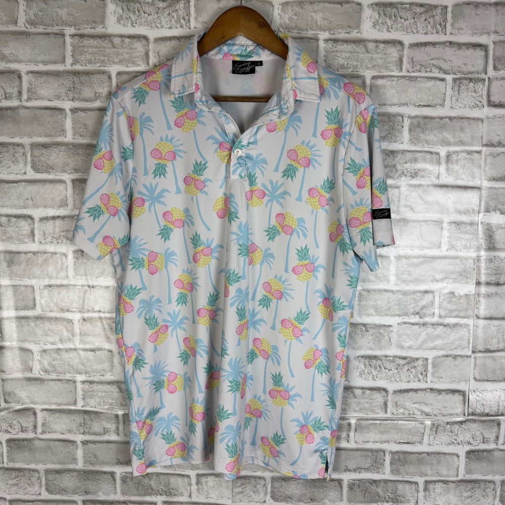 Sunday Swagger Mens Pineapples with Sunglasses Golf Polo Shirt White Medium FLAW